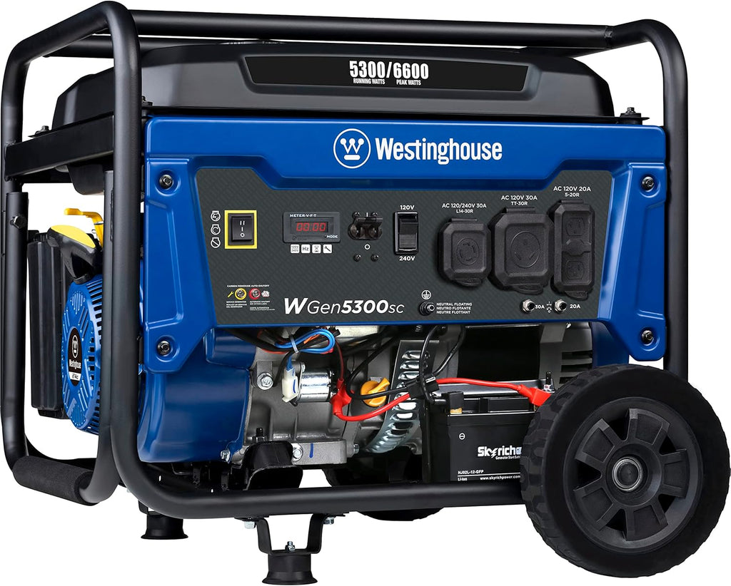 Westinghouse 6600 Watt Home Backup Portable Generator, Electric Start, Transfer Switch Ready 30A Outlet, RV Ready 30A Outlet, CO Sensor