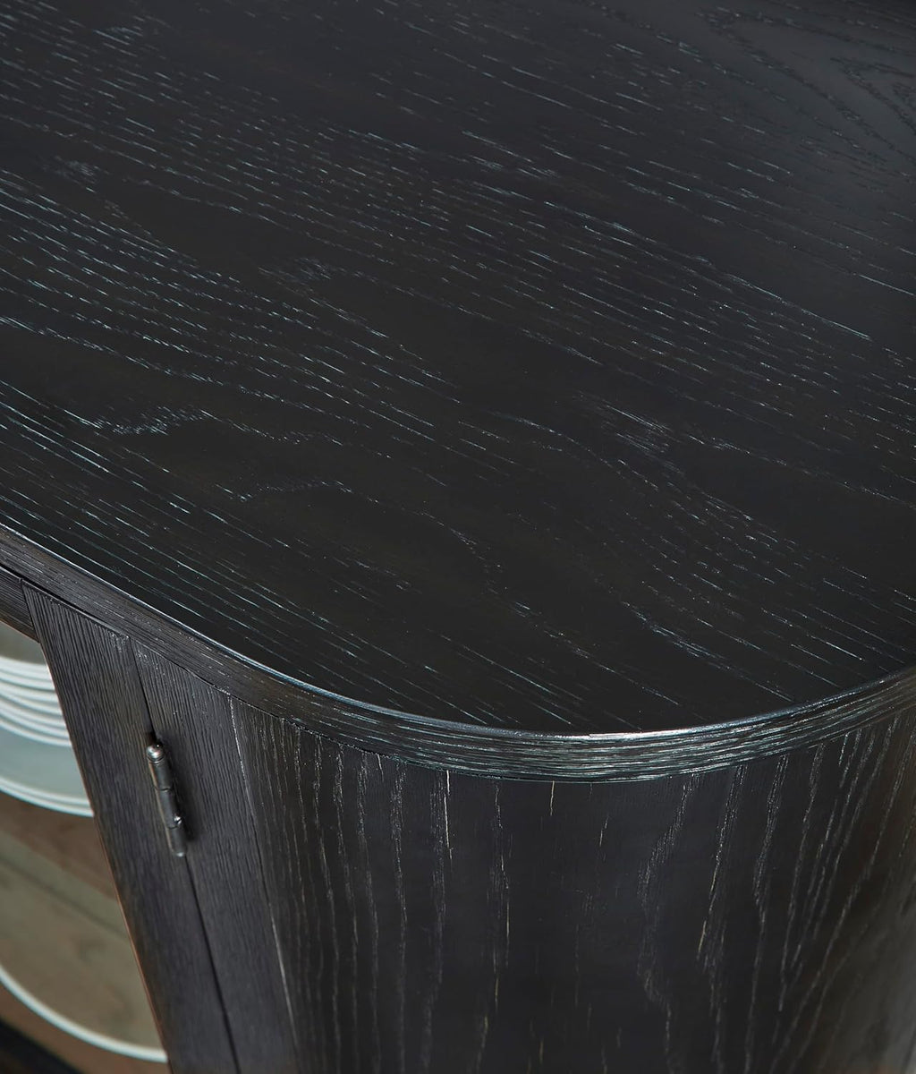 Signature Design by Ashley Rowanbeck Modern Glass Dining Server with 2 Adjustable Shelves and Tapered Legs, Black & Gray