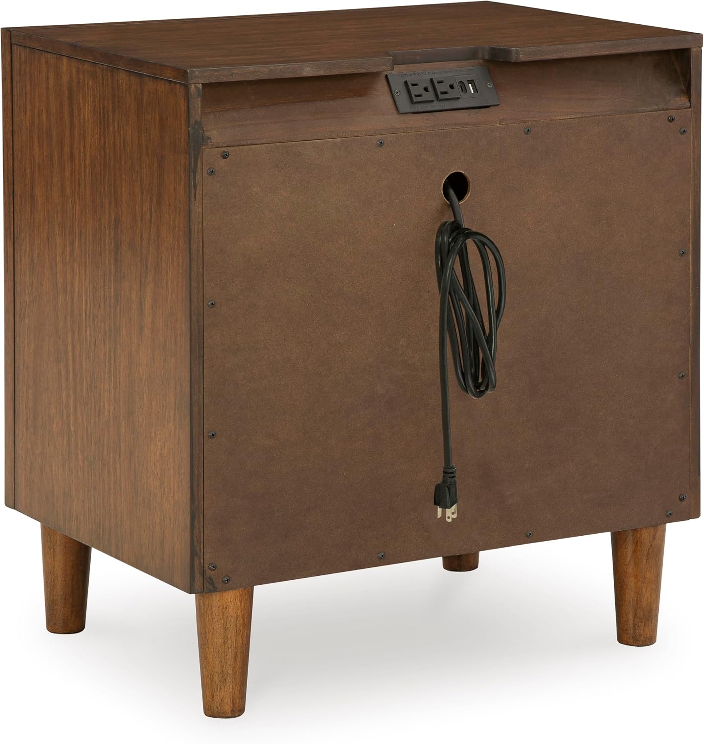 Signature Design by Ashley Lyncott 2 Drawer Nightstand, Power Supply, USB-A and USB-C Ports, Hardwood Solids, 24.63" W x 17" D x 26.88" H, Medium Brown