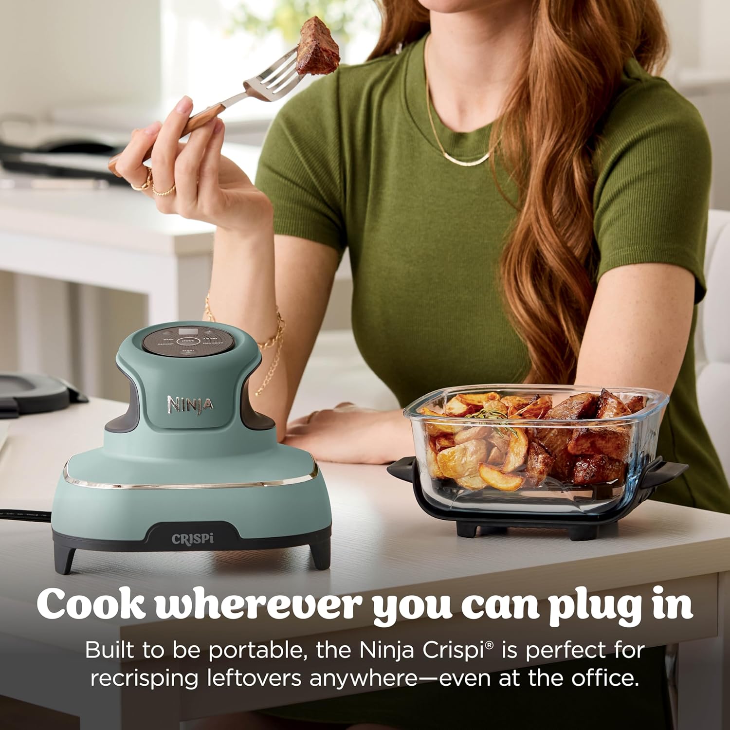 Ninja Crispi 4-in-1 Glass Air Fryer | With Non-Toxic 4QT & 6-Cup Glass Containers & Lids | Microwave, Freezer, Dishwasher Safe | 450°F Max Temp |1500 Watt | Green | FN101SG