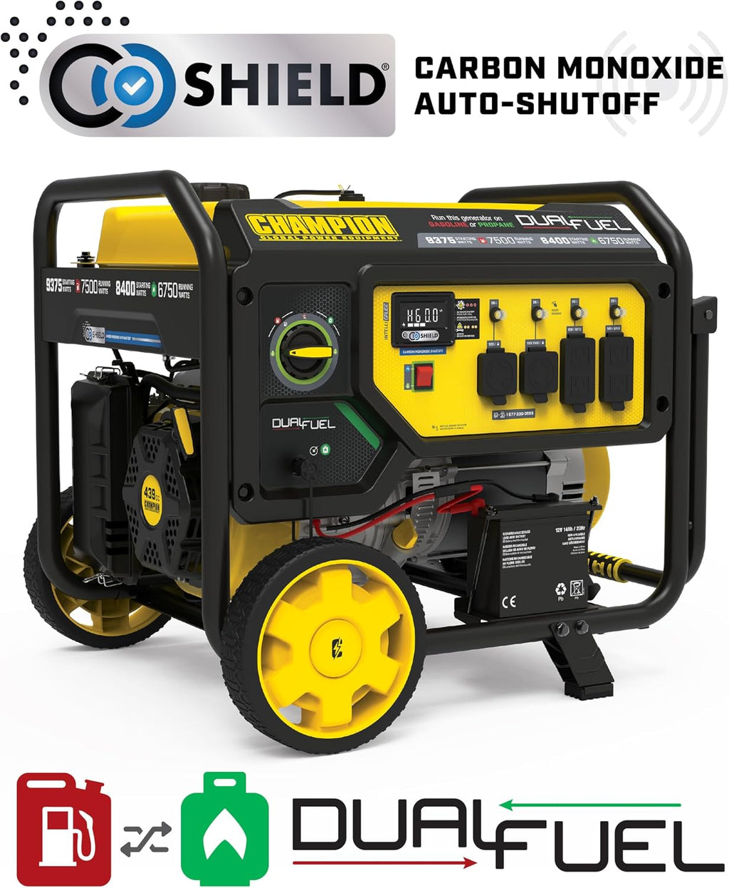 Champion Power Equipment 9375-Watt Dual Fuel Portable Generator with Electric Start and Free 3-Year Warranty