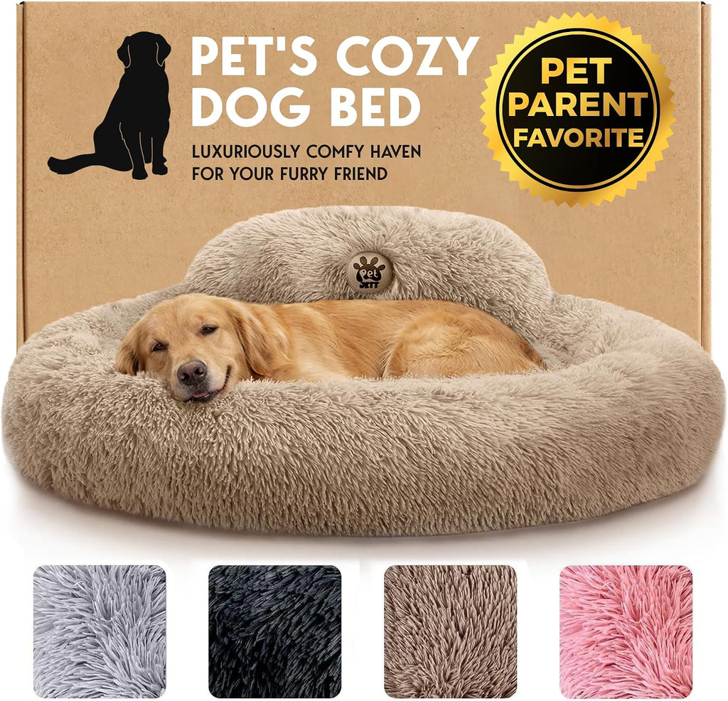 PetJett Calming Dog Bed Medium Size Dog - 30'' Donut Bed, Washable Dog Bed, Anti-Slip & Super Soft Fluffy Plush Round Dog Bed, Anti-Anxiety Premium Comfort Pet Bed, Fits Dogs Upto 45 lbs - Dark Grey