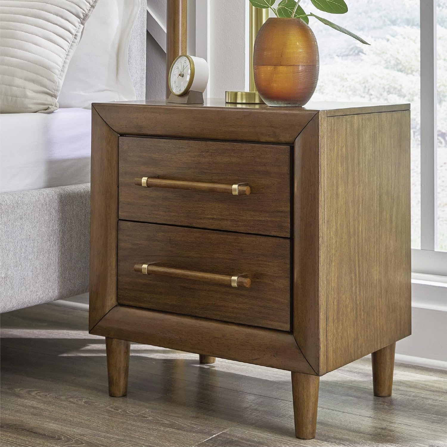 Signature Design by Ashley Lyncott 2 Drawer Nightstand, Power Supply, USB-A and USB-C Ports, Hardwood Solids, 24.63" W x 17" D x 26.88" H, Medium Brown