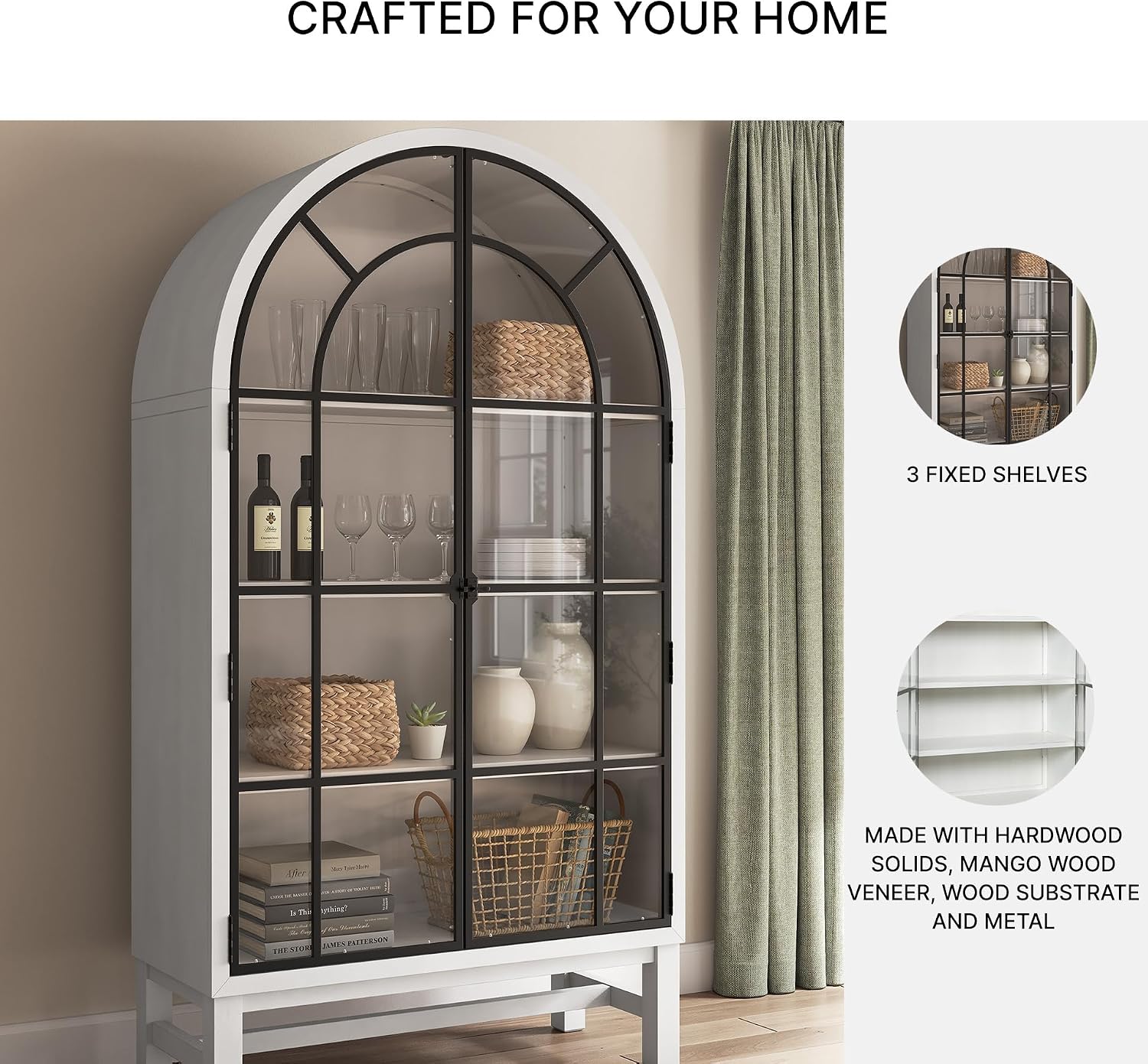 Signature Design by Ashley Chadworth Classic Display Cabinet with Anti-Tipping, White & Black