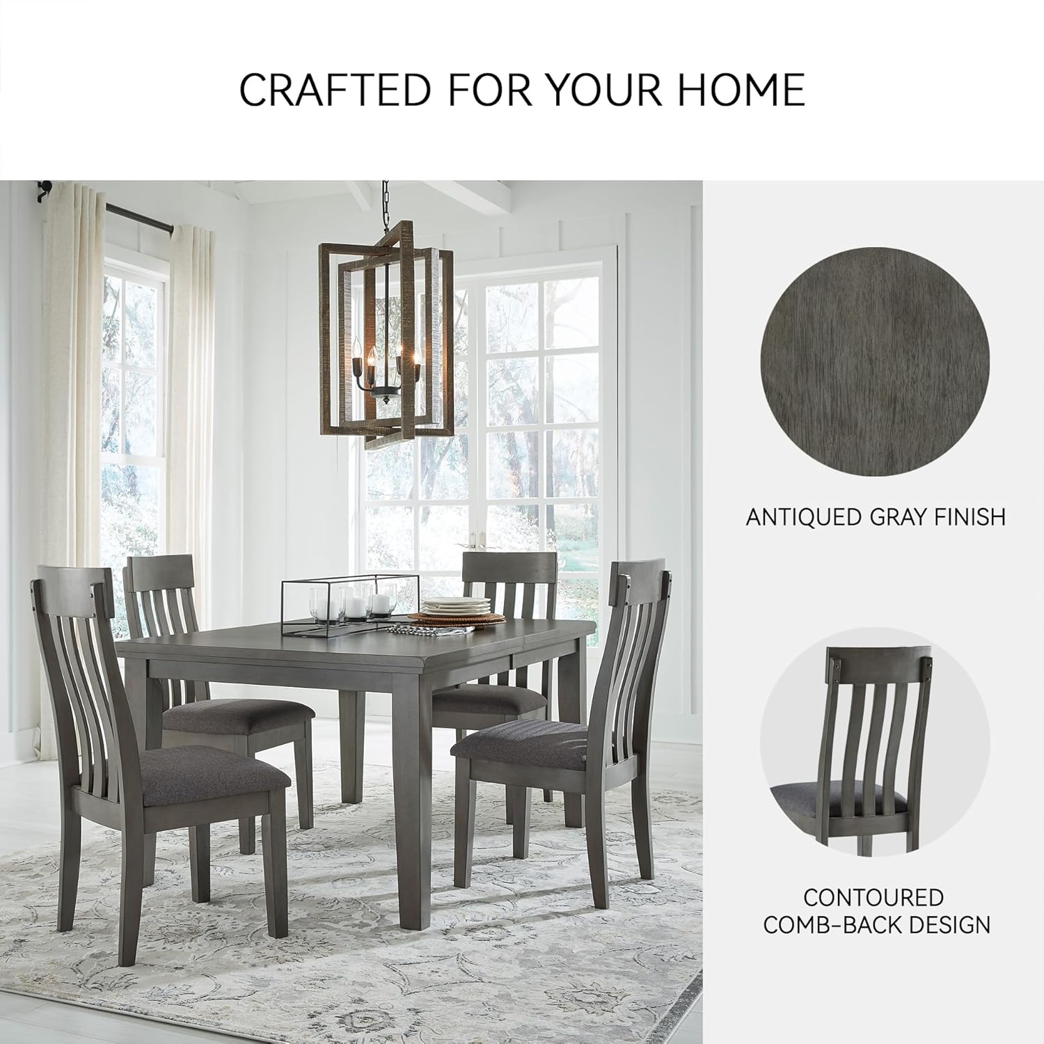 Signature Design by Ashley Hallanden Contemporary Dining Upholstered Side Chair, Set of 2, Armless, Comb Back Design, Wood Frame, Gray