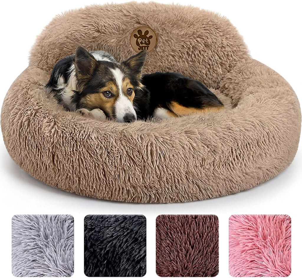 PetJett Calming Dog Bed Medium Size Dog - 30'' Donut Bed, Washable Dog Bed, Anti-Slip & Super Soft Fluffy Plush Round Dog Bed, Anti-Anxiety Premium Comfort Pet Bed, Fits Dogs Upto 45 lbs - Dark Grey