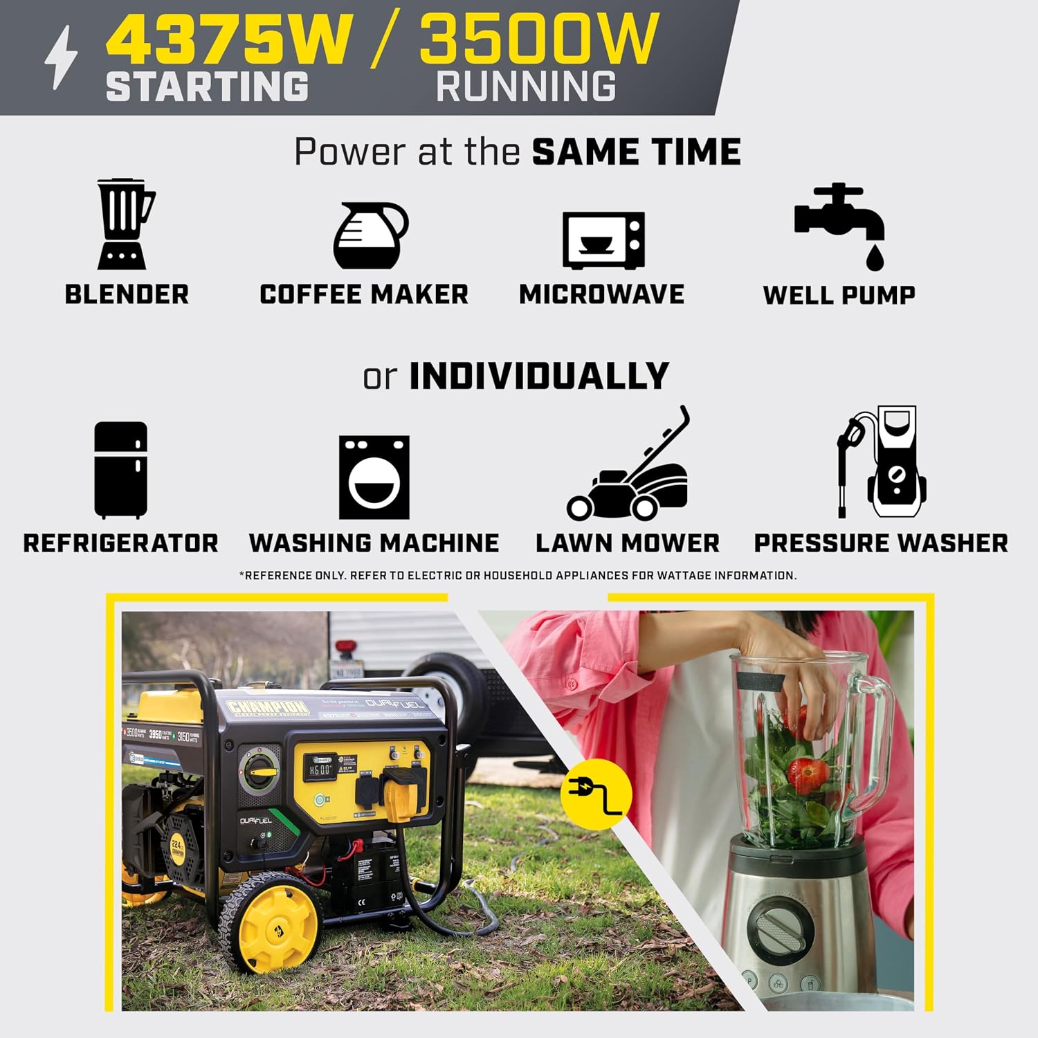 Champion Power Equipment 4375-Watt Portable Generator | Wireless Start, Dual Fuel, RV Ready, Free 3-Year Warranty