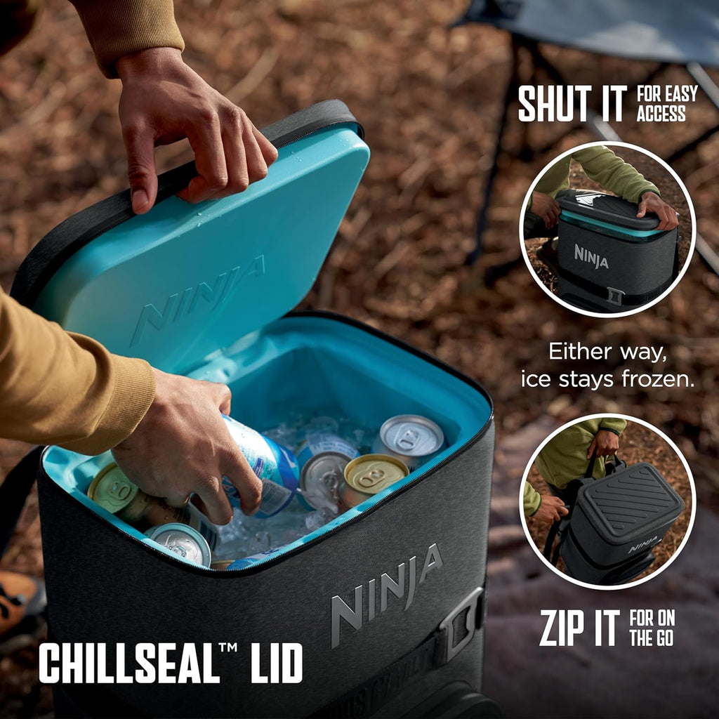 Ninja | Backpack Cooler | FrostVault Go 36 Can Soft Cooler | Leakproof Zipper with Built in Can Opener, 2 Ice Packs & Dry Storage Drawer | for Hiking, Camping & More |Charcoal Gray | FF136CG
