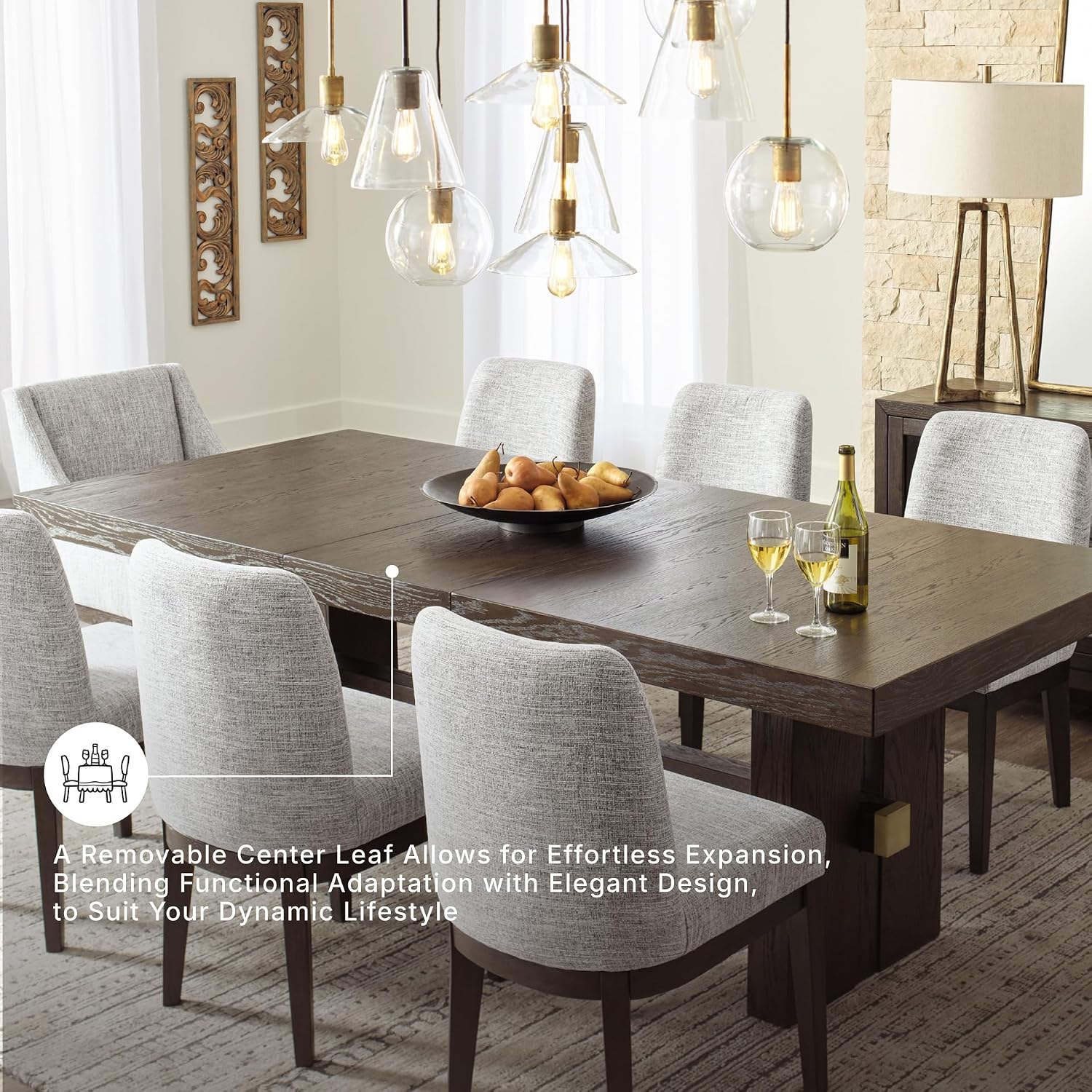Signature Design by Ashley Burkhaus Rectangle Dining Room Extension Table, Removable Center Leaf, Seats up to 8, Wood, 40" W x 90" D x 30.25" H, Dark Brown