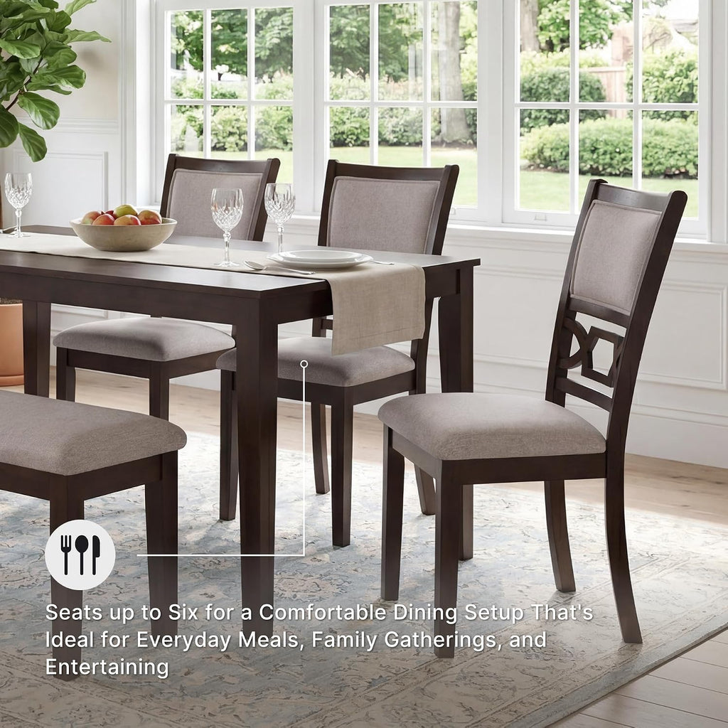 Signature Design by Ashley Langwest Dining Room Table Set, 4 Upholstered Chairs and Bench, Seats 6, Cushioned Seats, Wood, Cherry Brown