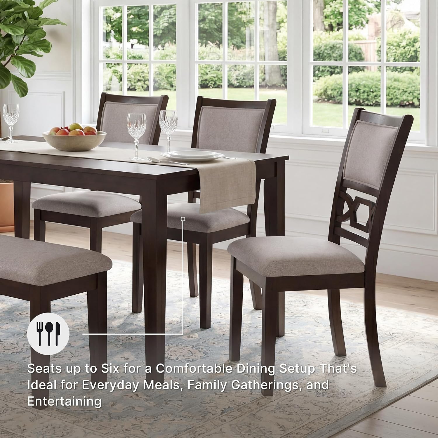 Signature Design by Ashley Langwest Dining Room Table Set, 4 Upholstered Chairs and Bench, Seats 6, Cushioned Seats, Wood, Cherry Brown