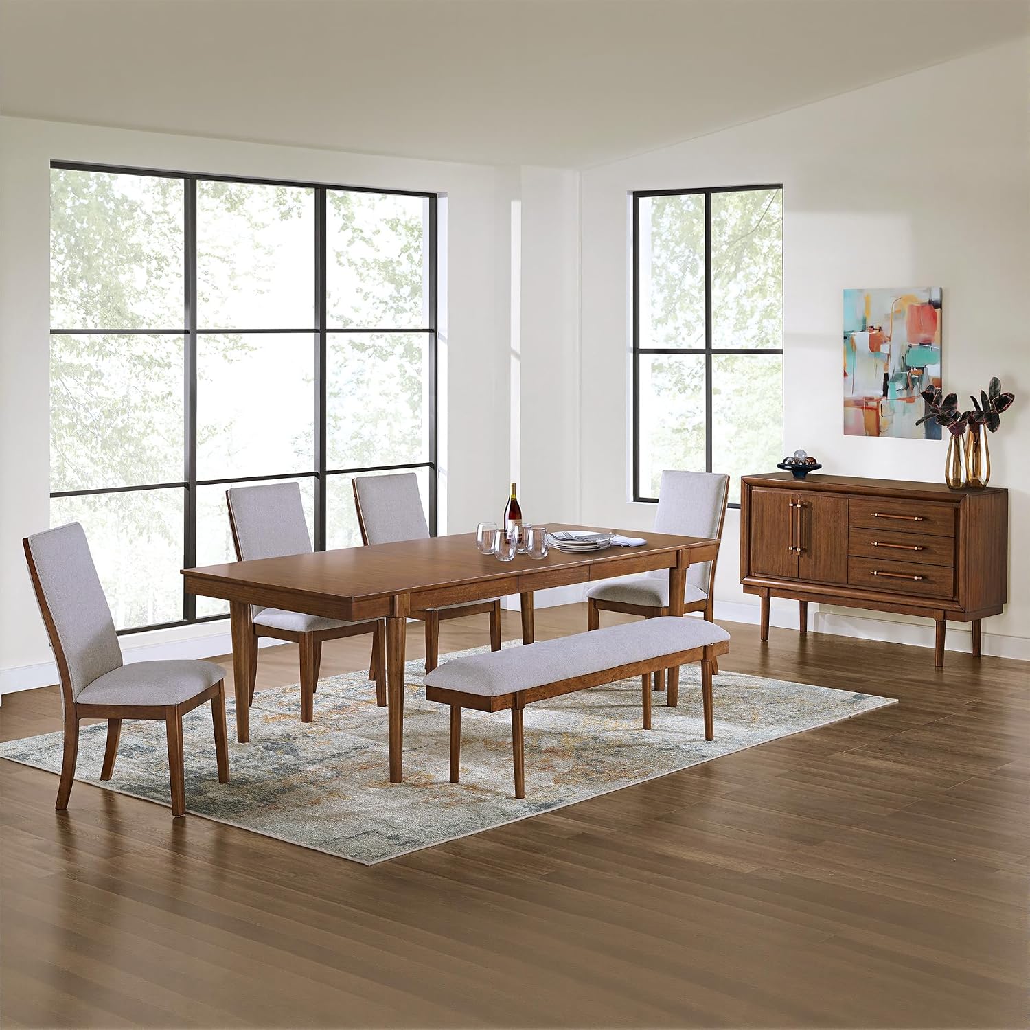 Signature Design by Ashley Lyncott Contemporary 2-Door Dining Server with Fixed Shelf and Felt-Lined Drawers, Light Brown