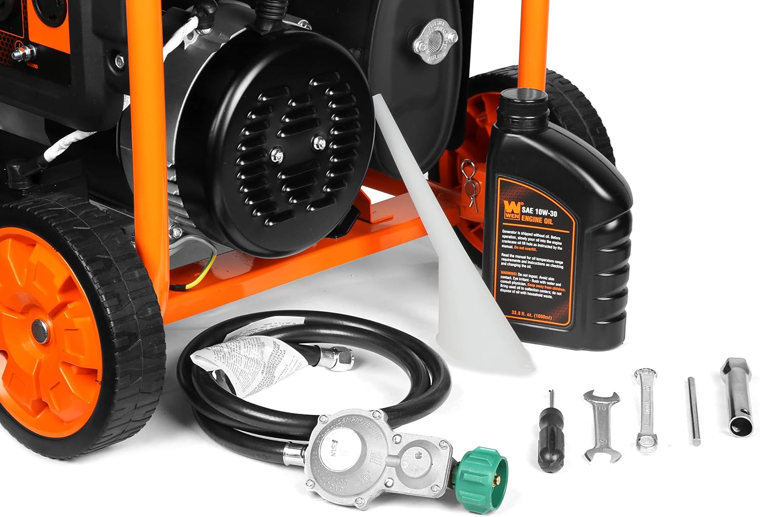 WEN DF623X 6250-Watt 120-Volt/240-Volt Dual Fuel Electric Start Portable Generator with Wheel Kit and CO Shutdown Sensor, Black