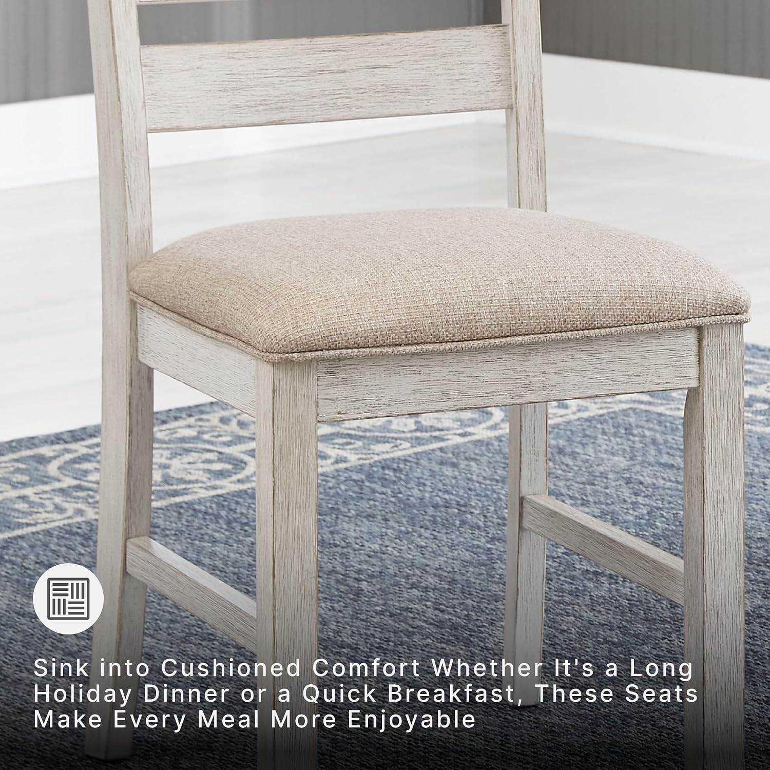 Signature Design by Ashley Skempton Cottage Dining 7 Piece Set – Rectangular Table & 6 Upholstered Chairs | Coastal Chic Meets Farmhouse, Whitewash
