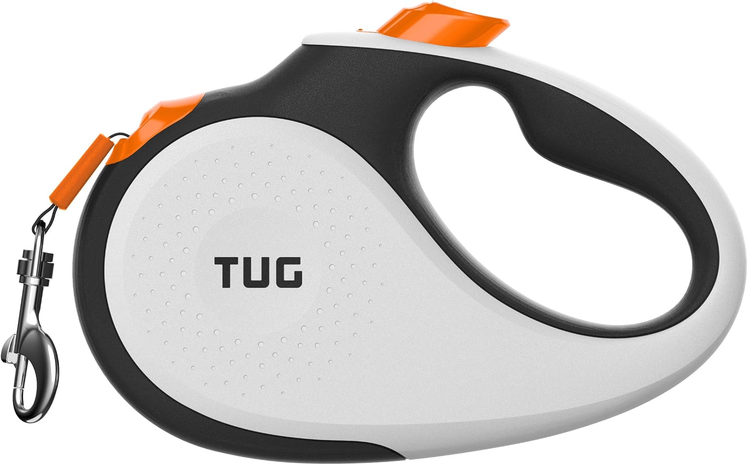TUG 360° Tangle-Free Retractable Dog Leash | 16 ft Strong Nylon Tape | One-Handed Brake, Pause, Lock (Medium, White)