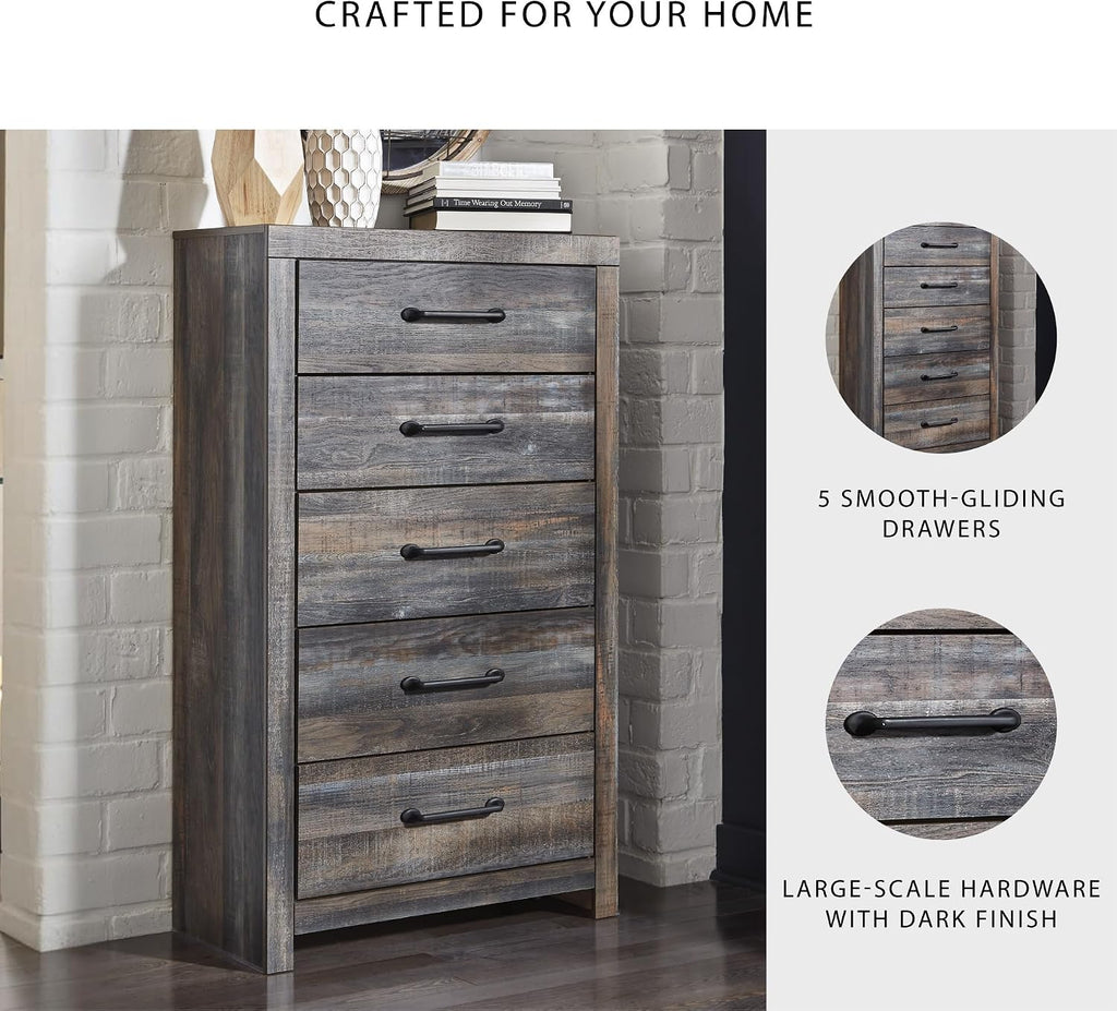 Signature Design by Ashley Drystan Casual 5 Drawer Chest, Dark Brown & Gray
