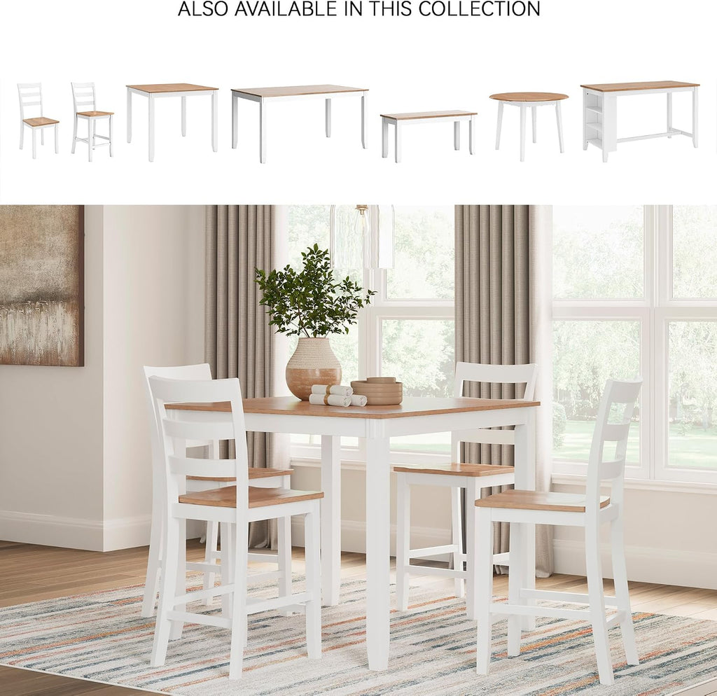 Signature Design by Ashley Gesthaven Dining Table Set, Counter Height Table with 4 Bar Stools, Butcher Block Veneer Top, Two-Tone White/Natural Mango Finish