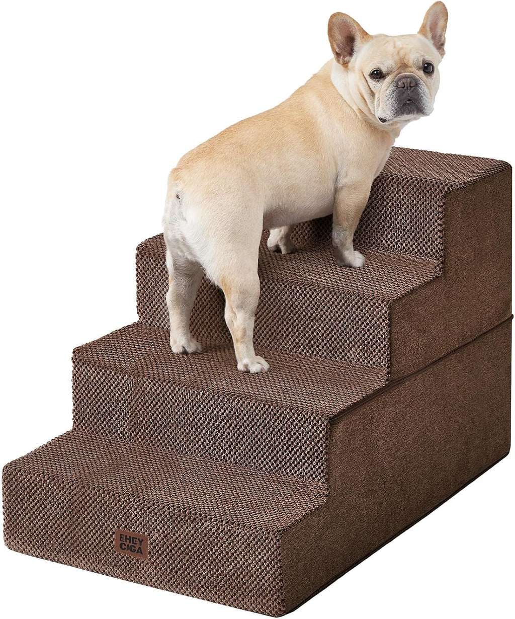 EHEYCIGA Dog Stairs for Bed 18" H, 4-Step Dog Steps for High Bed, Pet Steps for Small Dogs and Cats, Non-Slip Balanced Pet Ramp Indoor, Grey