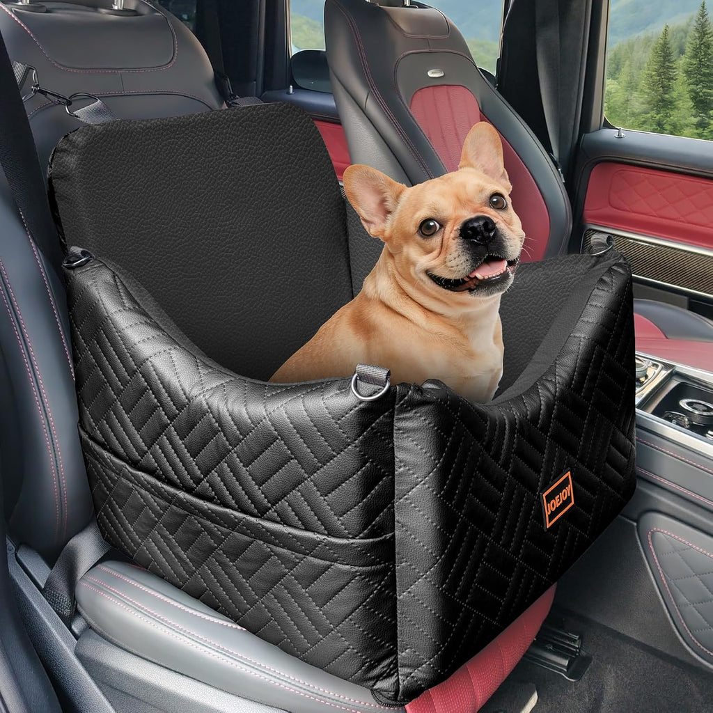 JOEJOY Dog Car Seats for Small Medium Dogs Under 35lbs, Dog Booster Seat with Detachable Washable Cover and Cushion, Memory Foam Pet Car Seat with Safety Belt and Storage Pockets (Black)