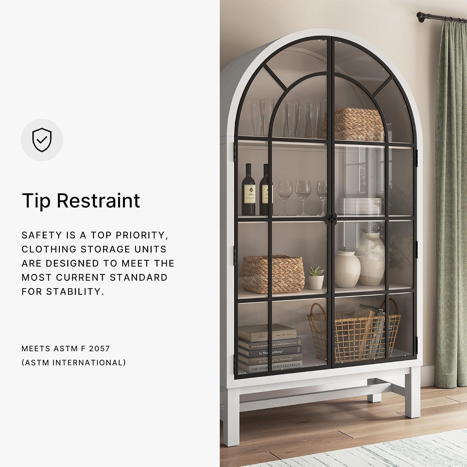 Signature Design by Ashley Chadworth Classic Display Cabinet with Anti-Tipping, White & Black