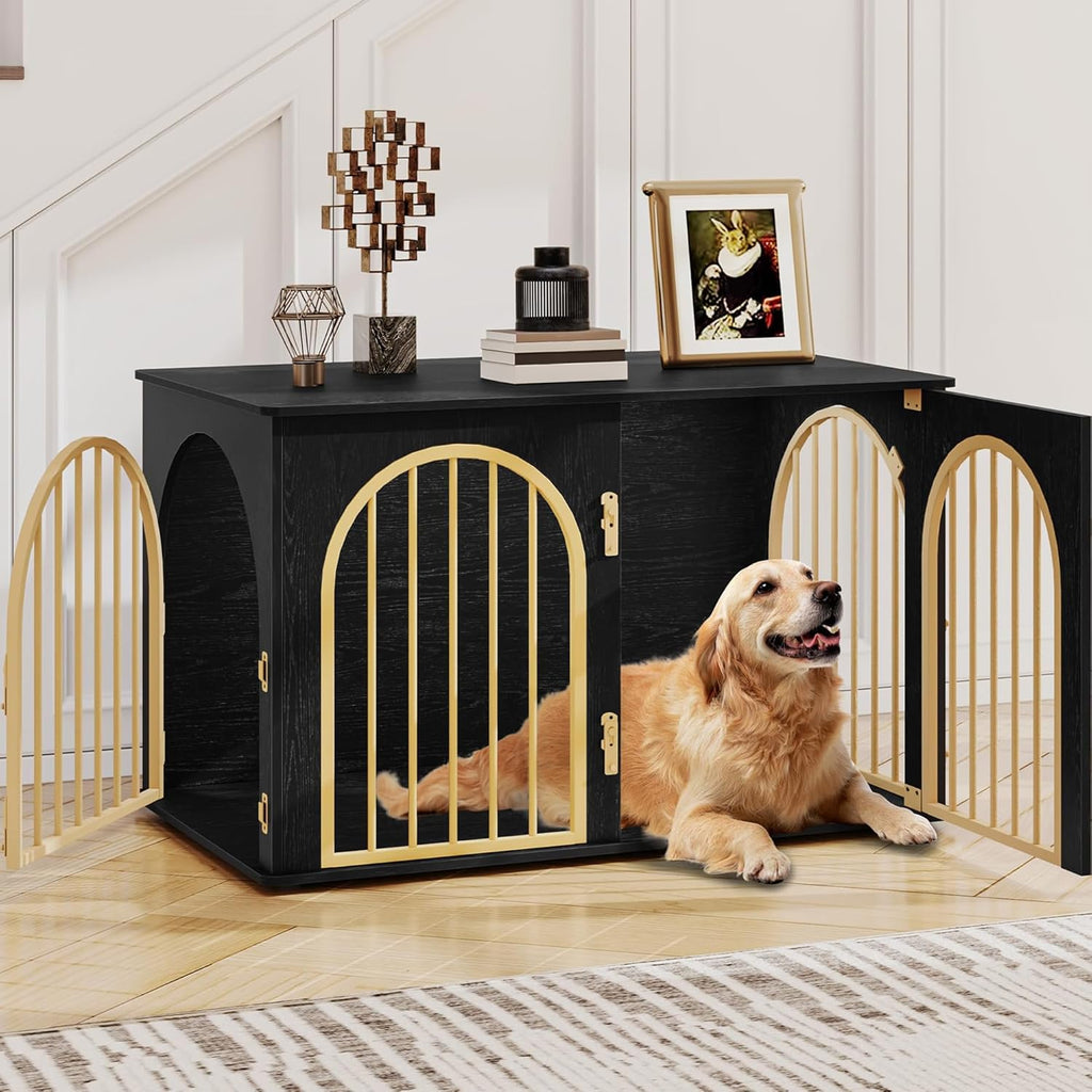 Hzuaneri 31.5'' Wooden Dog Crate Furniture, Indoor Dog Kennel Dogs Cage for Small/Medium Dogs, Heavy Duty Dog Crates Decorative Pet House End Side Table TV Stand, White Brown DFC85114B
