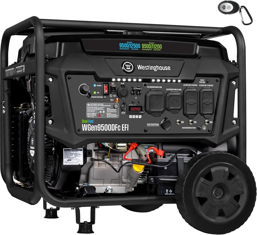 Westinghouse 12500 Peak Watt EFI Dual Fuel Home Backup Portable Generator, Remote Electric Start, Transfer Switch Ready, Gas and Propane Powered, CO Sensor, CARB Compliant