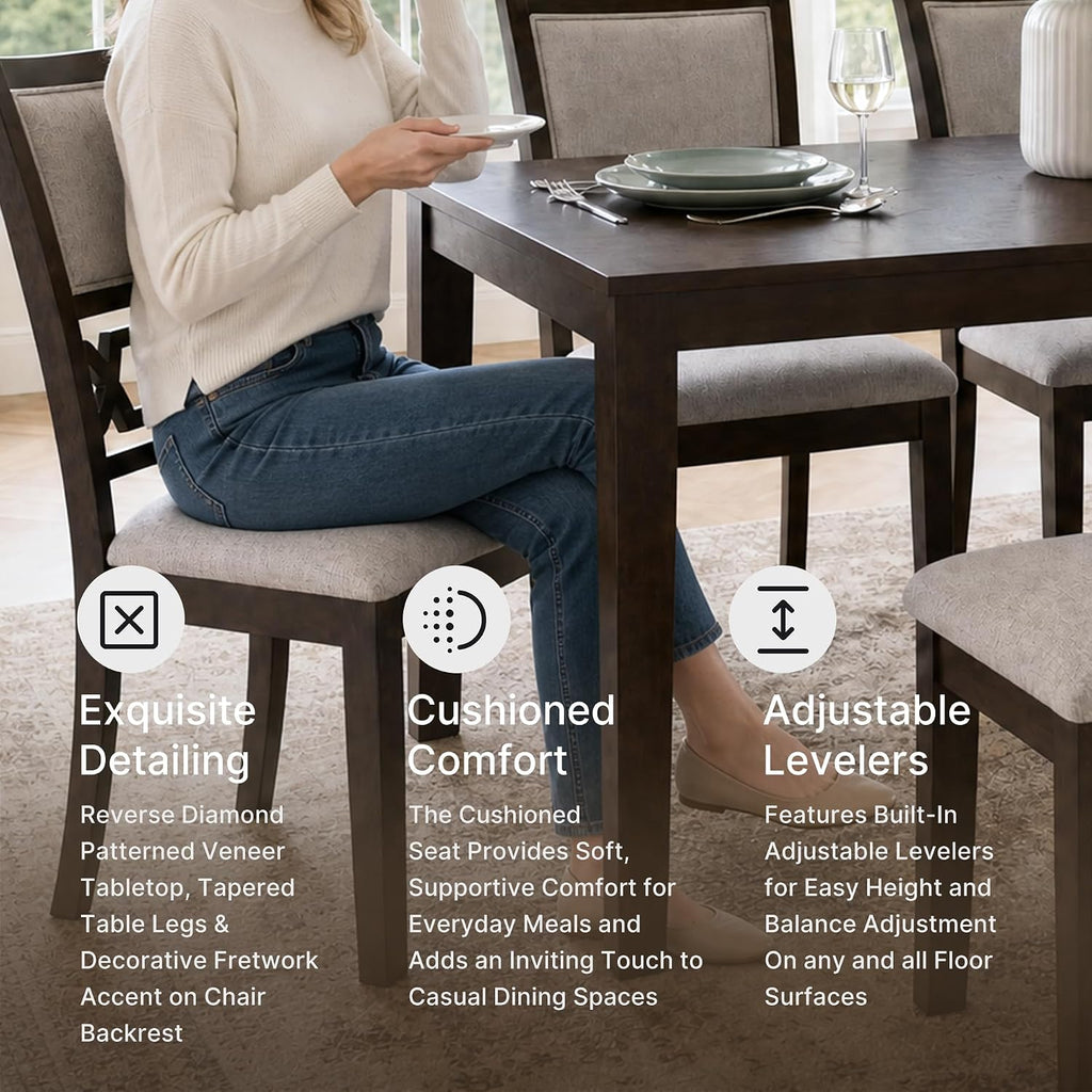 Signature Design by Ashley Langwest Dining Room Table Set, 4 Upholstered Chairs and Bench, Seats 6, Cushioned Seats, Wood, Cherry Brown