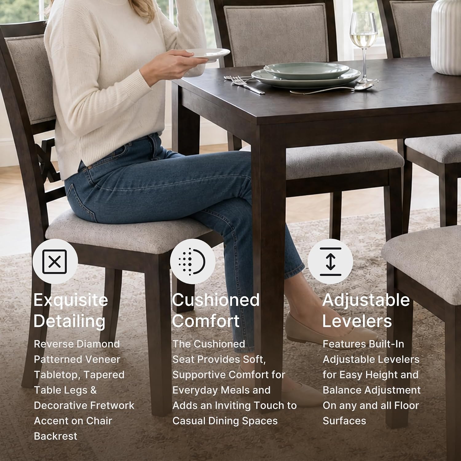 Signature Design by Ashley Langwest Dining Room Table Set, 4 Upholstered Chairs and Bench, Seats 6, Cushioned Seats, Wood, Cherry Brown