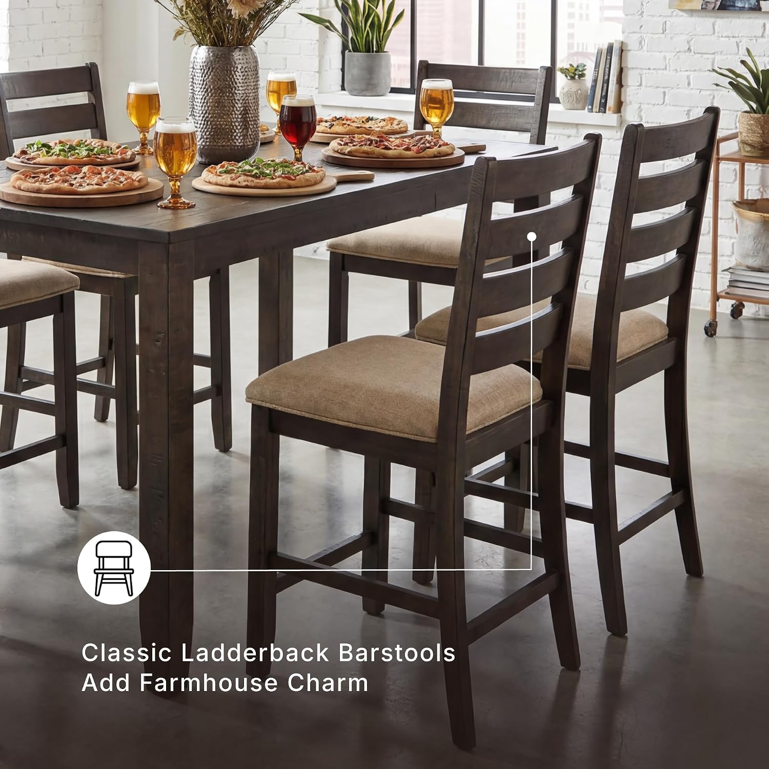 Signature Design by Ashley Rokane 7-Piece Dining Room Table Set with 6 Upholstered Chairs - Brown Wood 20" Rectangular Table & Chair Set for Kitchen Dining Room
