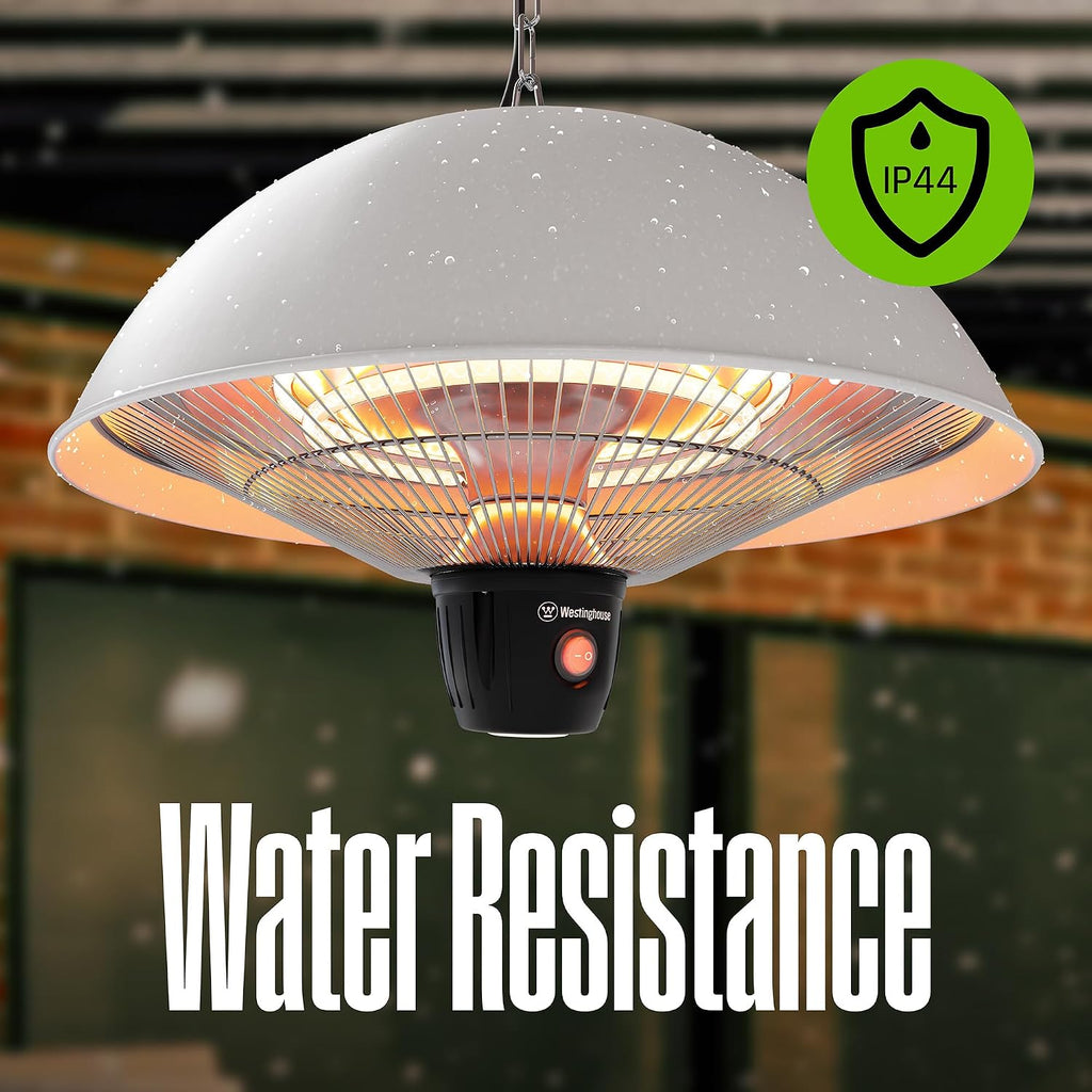 Westinghouse Outdoor Ceiling Patio Heater, Water Resistant, Adjustable Heat Output Up to 1500W, Auto Shut Off Overheat Protection, Hanging Infrared Heater for Patio Cover, Gazebo, & More - White