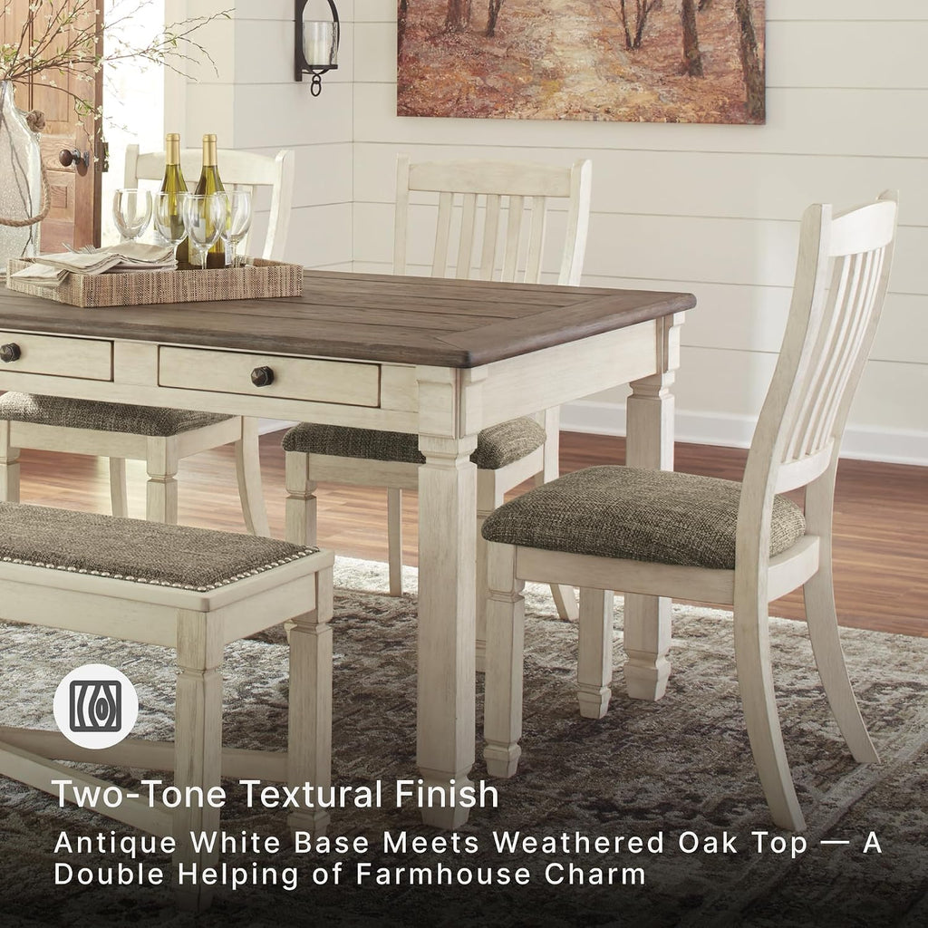 Signature Design by Ashley Bolanburg Dining Table, 2-Tone Farmhouse Style With 6 Built-In Storage Drawers, Wood & Engineered Wood Construction, Seats Up To 6, White/Brown