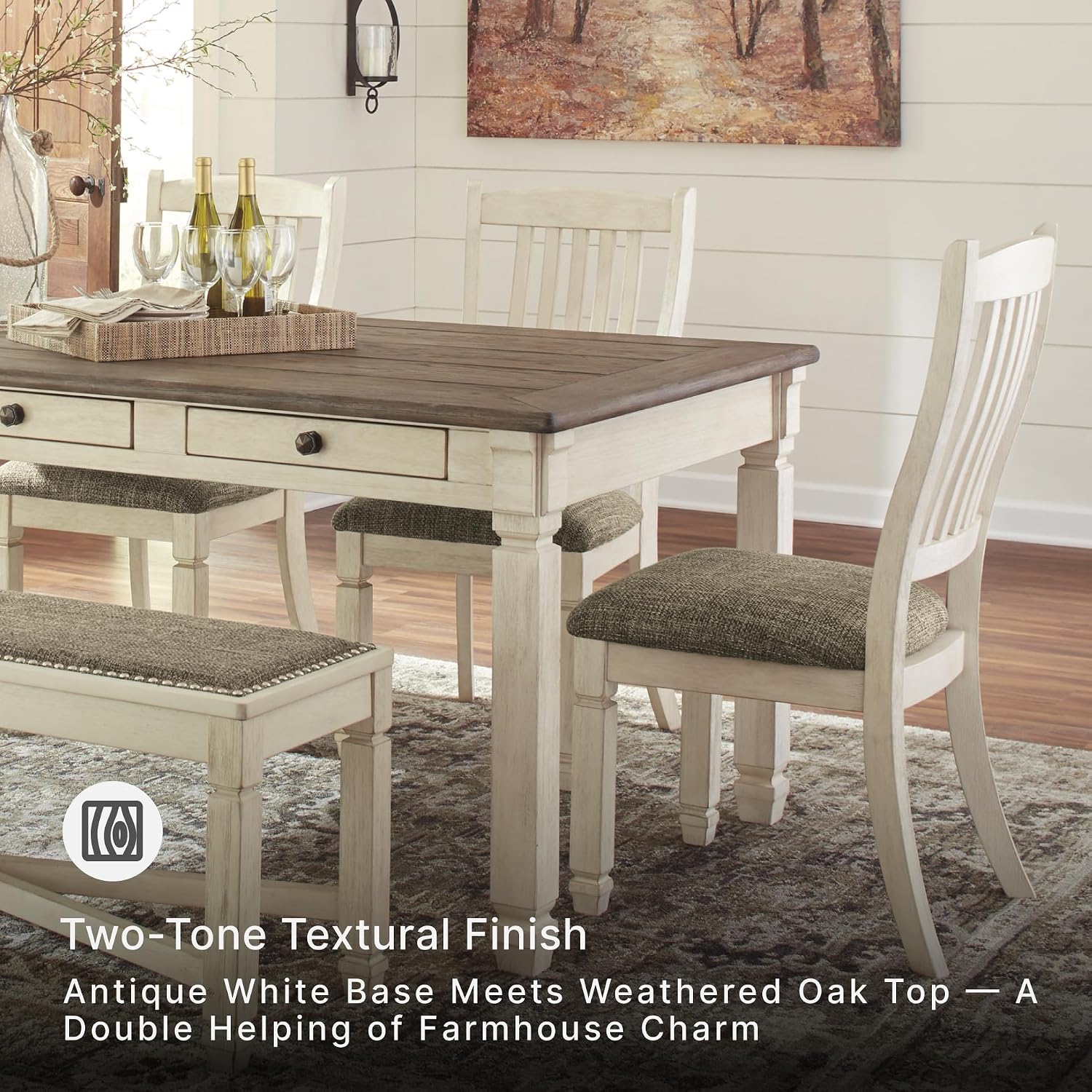 Signature Design by Ashley Bolanburg Dining Table, 2-Tone Farmhouse Style With 6 Built-In Storage Drawers, Wood & Engineered Wood Construction, Seats Up To 6, White/Brown