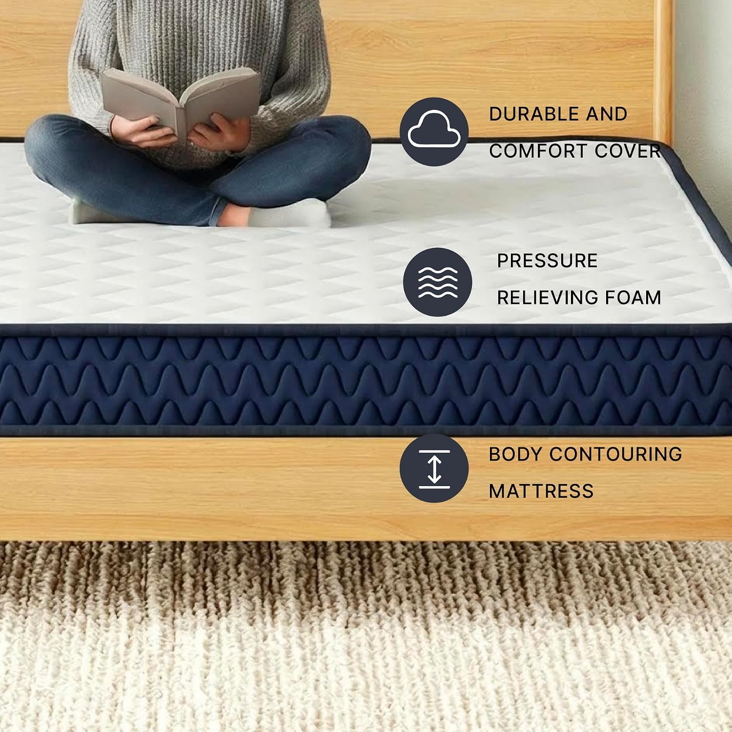 Signature Design by Ashley Full Size Firm 6 Inch Memory Foam Mattress, Super Soft Foam with Breathable Quilted Cover, Fiberglass-Free, Mattress' A Box, Adjustable Base Compatible, Limited Warranty