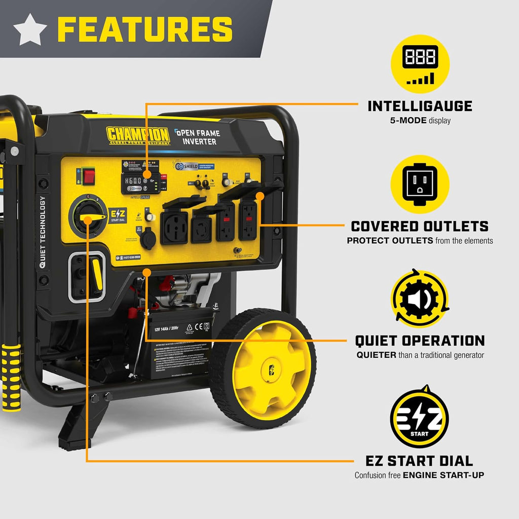 Champion Power Equipment 10,000-Watt Electric Start Home Backup Portable Open Frame Inverter Generator with Quiet Technology and Free 3-Year Warranty