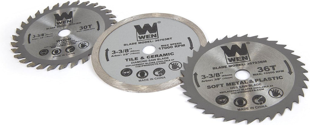 WEN 4.2-Amp 3-3/8-Inch Plunge Cut Compact Circular Saw with Laser, Carrying Case, and Three Blades (36704)