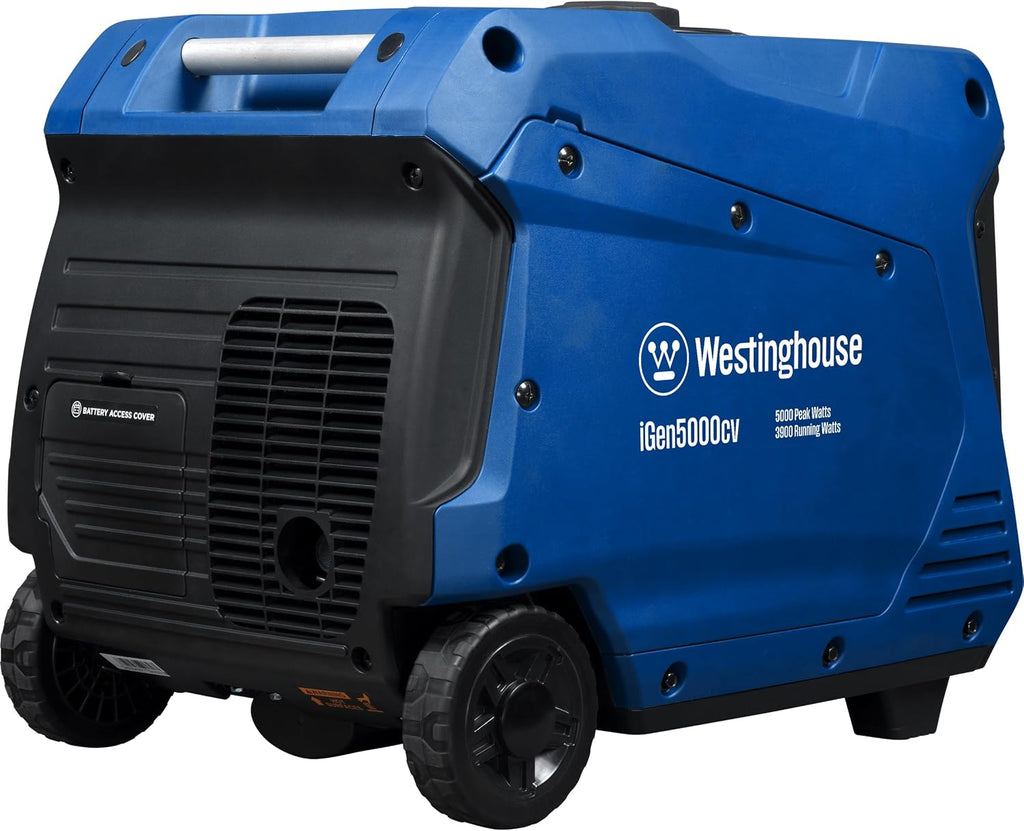 Westinghouse 5000 Peak Watt Super Quiet Portable Inverter Generator, Wheel & Handle Kit, RV Ready 30A Outlet, Gas Powered, CO Sensor, Parallel Capable,Blue