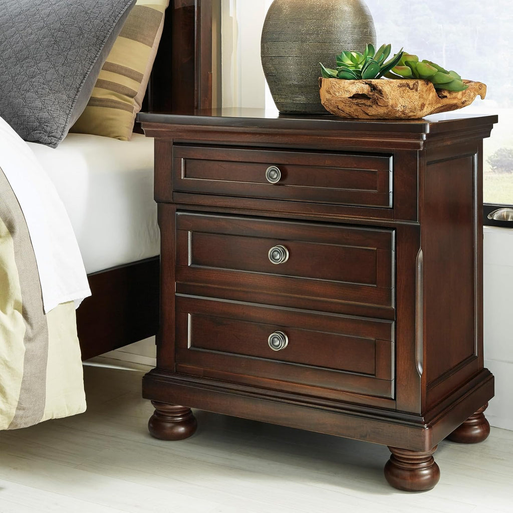 Signature Design by Ashley Porter Classic 2 Drawer Nightstand with Dovetail and Ball-bearing Construction, 29.88" Tall, Dark Brown