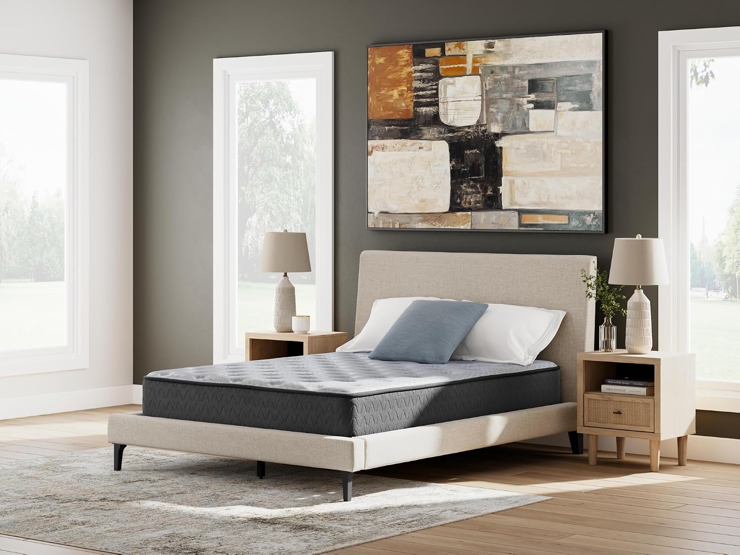 Signature Design by Ashley Comfort Plus 10 Inch Medium Stain Resistant Gel Memory Foam Hybrid Mattress with Edge Support for Cool Sleep and Pressure Relief, Queen, Fiberglass-Free, Mattress in A Box