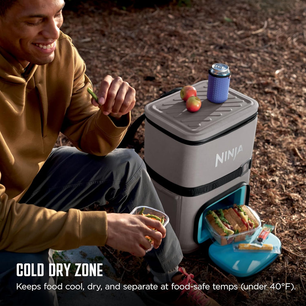 Ninja | Backpack Cooler | FrostVault Go 36 Can Soft Cooler | Leakproof Zipper with Built in Can Opener, 2 Ice Packs & Dry Storage Drawer | for Hiking, Camping & More | Birch Beige | FF136CS
