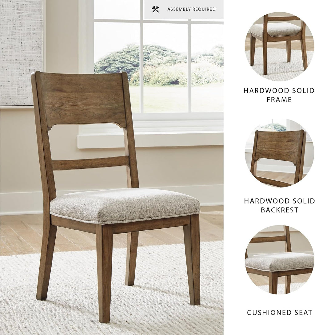 Signature Design by Ashley Cabalynn Upholstered Dining Chairs – Set of 2 Comfortable Side Chairs for Kitchen & Dining Room, Farmhouse Modern Style, Brown/Tan Fabric, Solid Hardwood Frame
