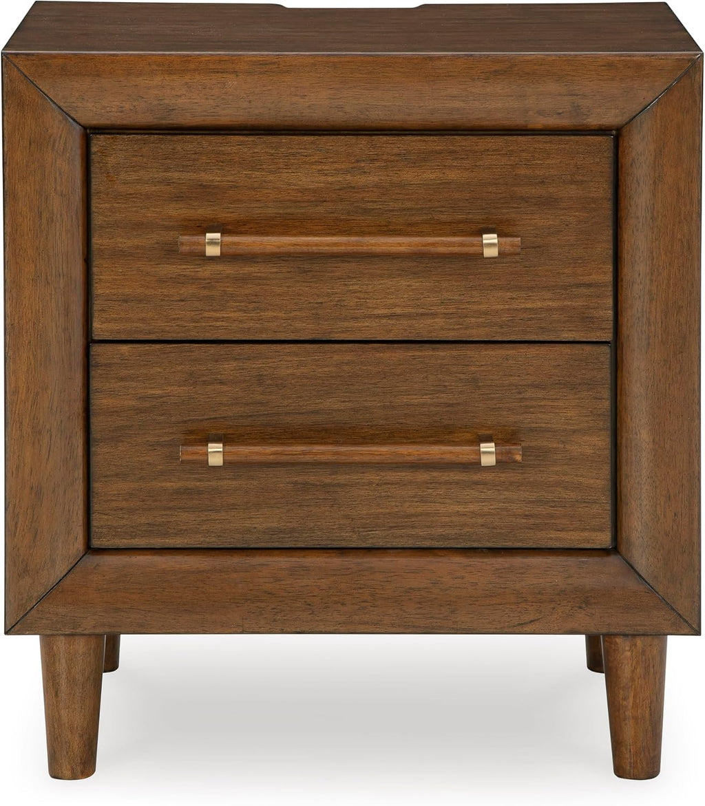 Signature Design by Ashley Lyncott 2 Drawer Nightstand, Power Supply, USB-A and USB-C Ports, Hardwood Solids, 24.63" W x 17" D x 26.88" H, Medium Brown