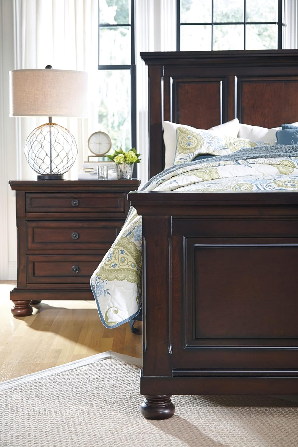 Signature Design by Ashley Porter Classic 2 Drawer Nightstand with Dovetail and Ball-bearing Construction, 29.88" Tall, Dark Brown