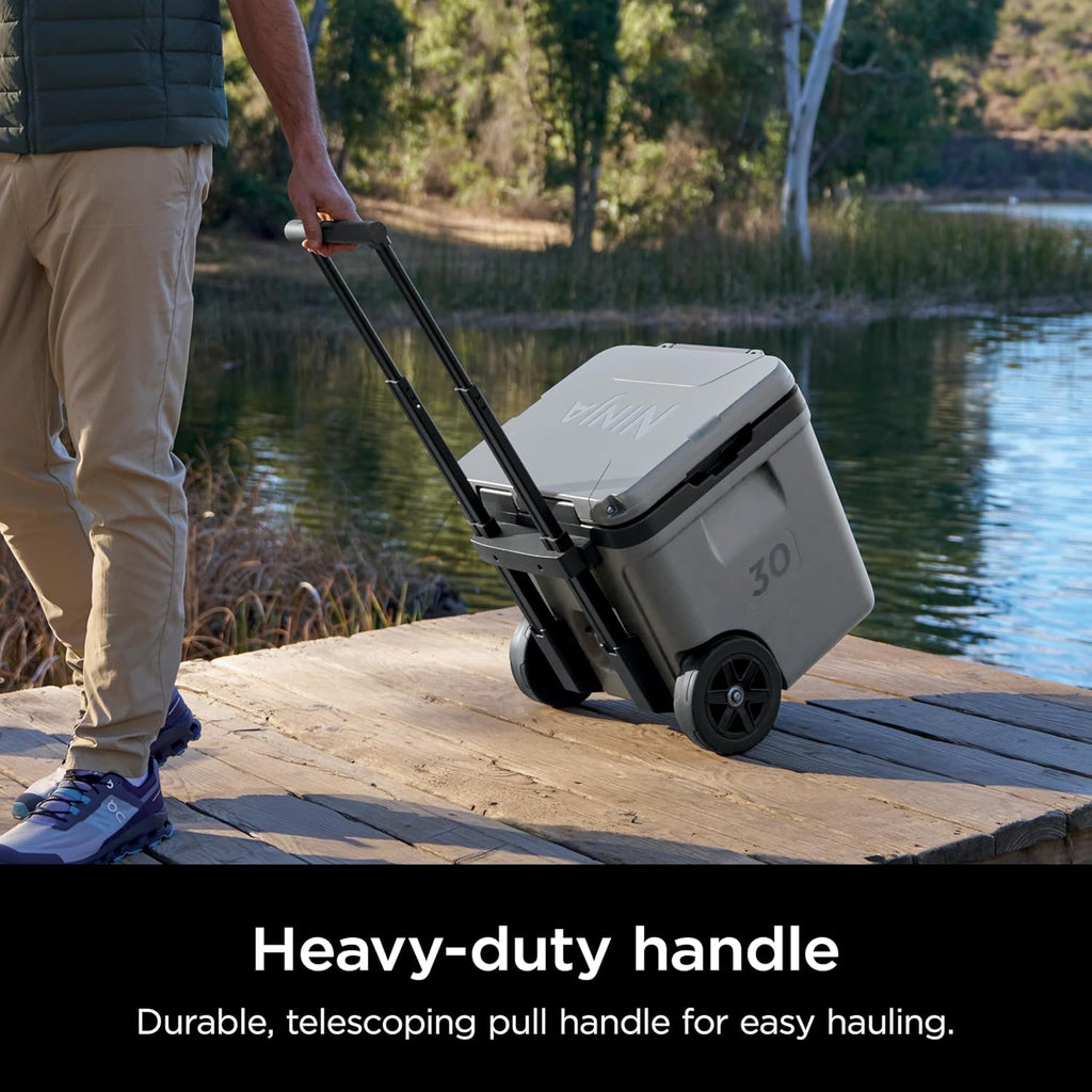 Ninja | Cooler | FrostVault 30QT Cooler with Wheels | Insulated with Temp Dry Storage Drawer | Keeps Ice Cold for Days | for the Beach, Camping, Picnics & More | Charcoal Gray | FB230CG