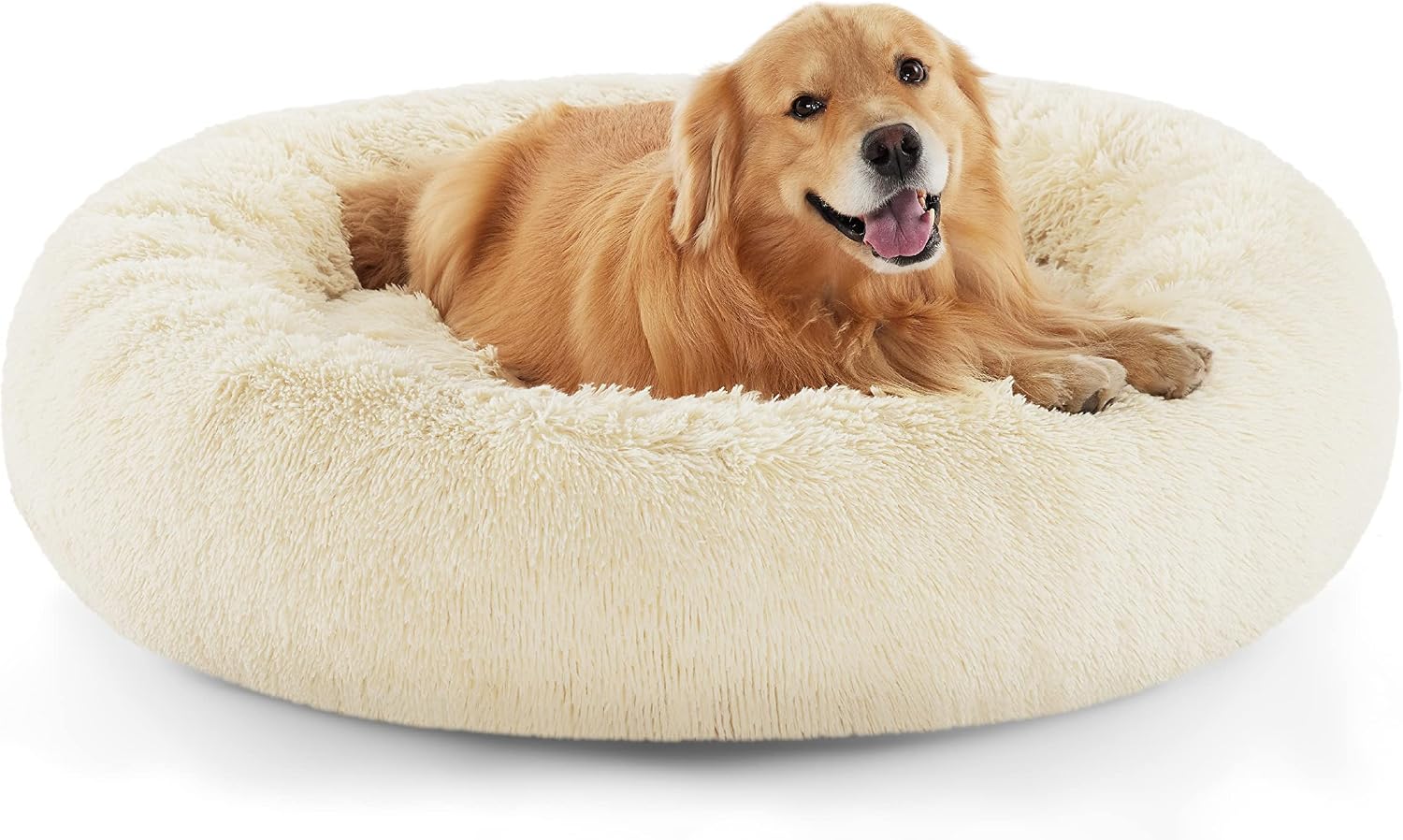 Bedsure Calming Dog Bed Medium Size Dog - Donut Washable Medium Pet Bed, 30 inches Anti-Slip Round Fluffy Plush Faux Fur Cat Bed, Fits up to 45 lbs Pets, Camel