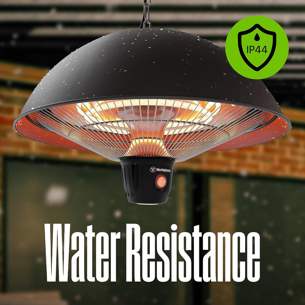 Westinghouse Outdoor Ceiling Patio Heater, Water Resistant, Adjustable Heat Output Up to 1500W, Auto Shut Off Overheat Protection, Hanging Infrared Heater for Patio Cover, Gazebo, & More - Black