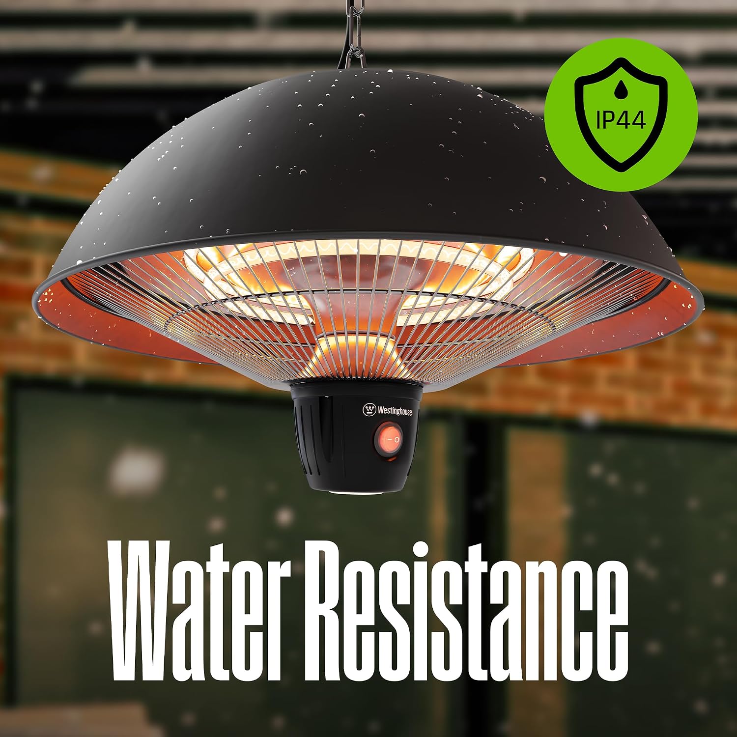 Westinghouse Outdoor Ceiling Patio Heater, Water Resistant, Adjustable Heat Output Up to 1500W, Auto Shut Off Overheat Protection, Hanging Infrared Heater for Patio Cover, Gazebo, & More - Black