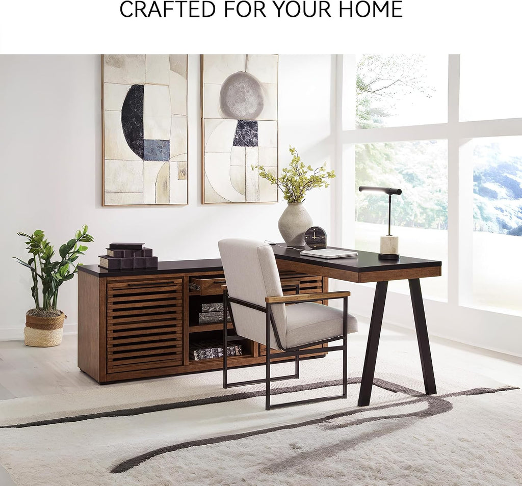 Signature Design by Ashley Kallari Casual Credenza with Anti-Tipping and Adjustable Shelf, Dark Brown & Black