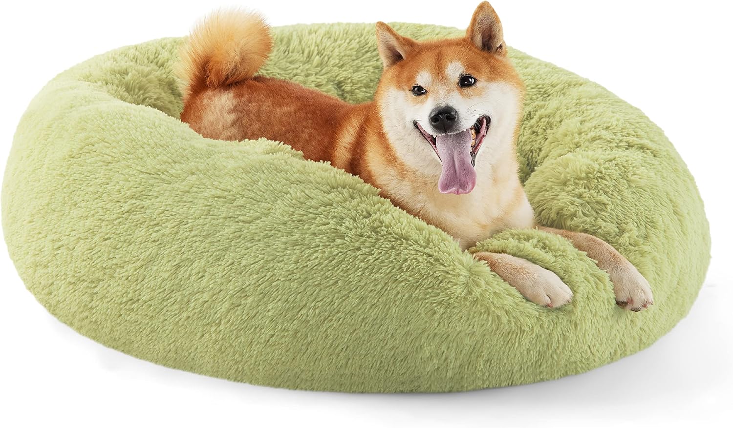 Bedsure Calming Dog Bed Medium Size Dog - Donut Washable Medium Pet Bed, 30 inches Anti-Slip Round Fluffy Plush Faux Fur Cat Bed, Fits up to 45 lbs Pets, Camel