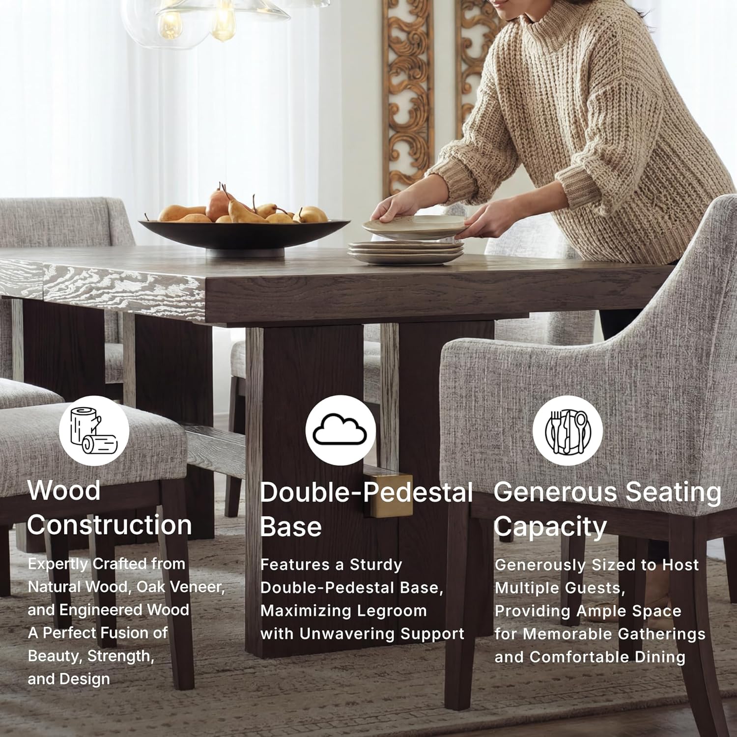 Signature Design by Ashley Burkhaus Rectangle Dining Room Extension Table, Removable Center Leaf, Seats up to 8, Wood, 40" W x 90" D x 30.25" H, Dark Brown