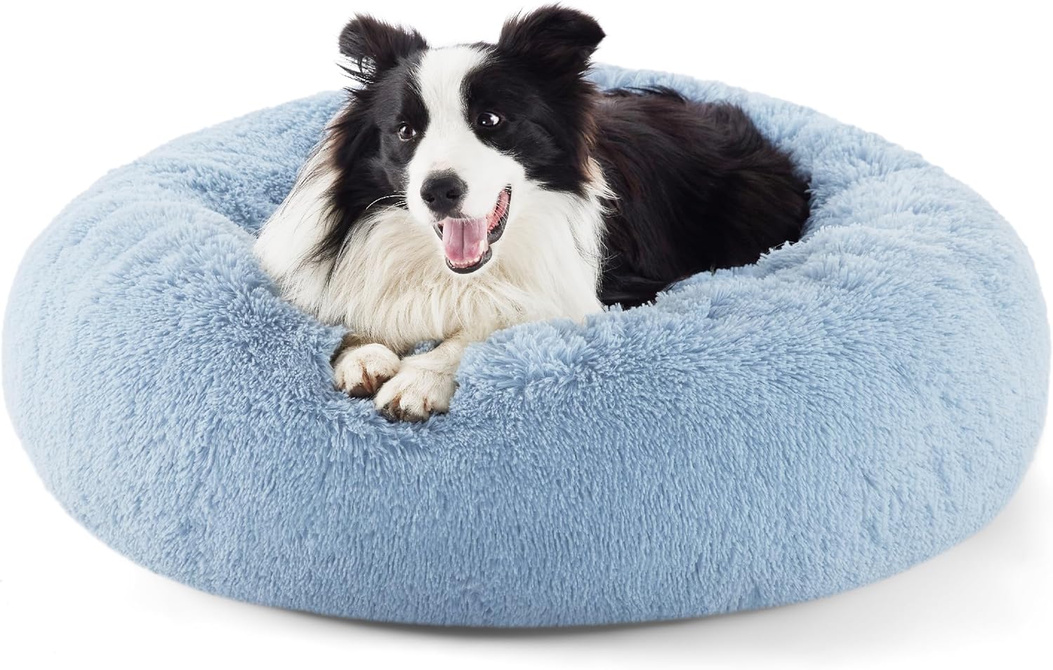 Bedsure Calming Dog Bed Medium Size Dog - Donut Washable Medium Pet Bed, 30 inches Anti-Slip Round Fluffy Plush Faux Fur Cat Bed, Fits up to 45 lbs Pets, Camel